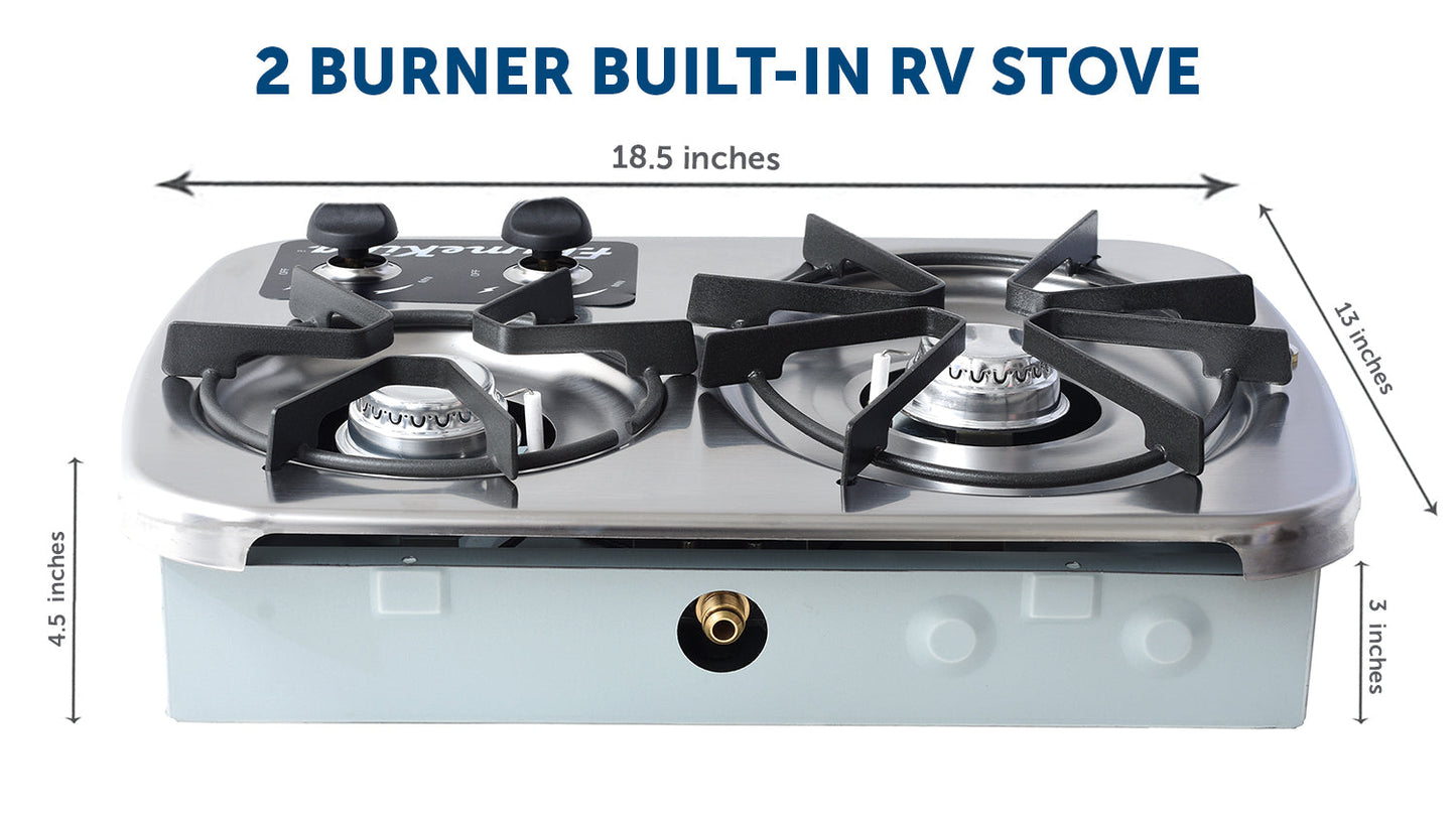 Flame King 2 Burner Built-In RV Trailer Stove with Wind Shield