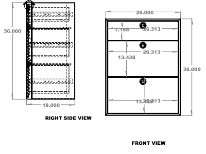 28" Three Drawer Base Cabinet (Shallow) - 28" x 18" x 36"