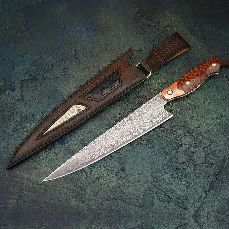 Emerald Viper Japanese Damascus Chef knife with Exotic Snake Wood & Copper Handle