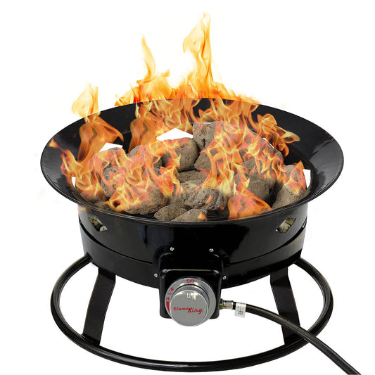 Flame King Outdoor Portable Propane Gas 19″ Fire Pit Bowl with Self Igniter Cover Carry Straps