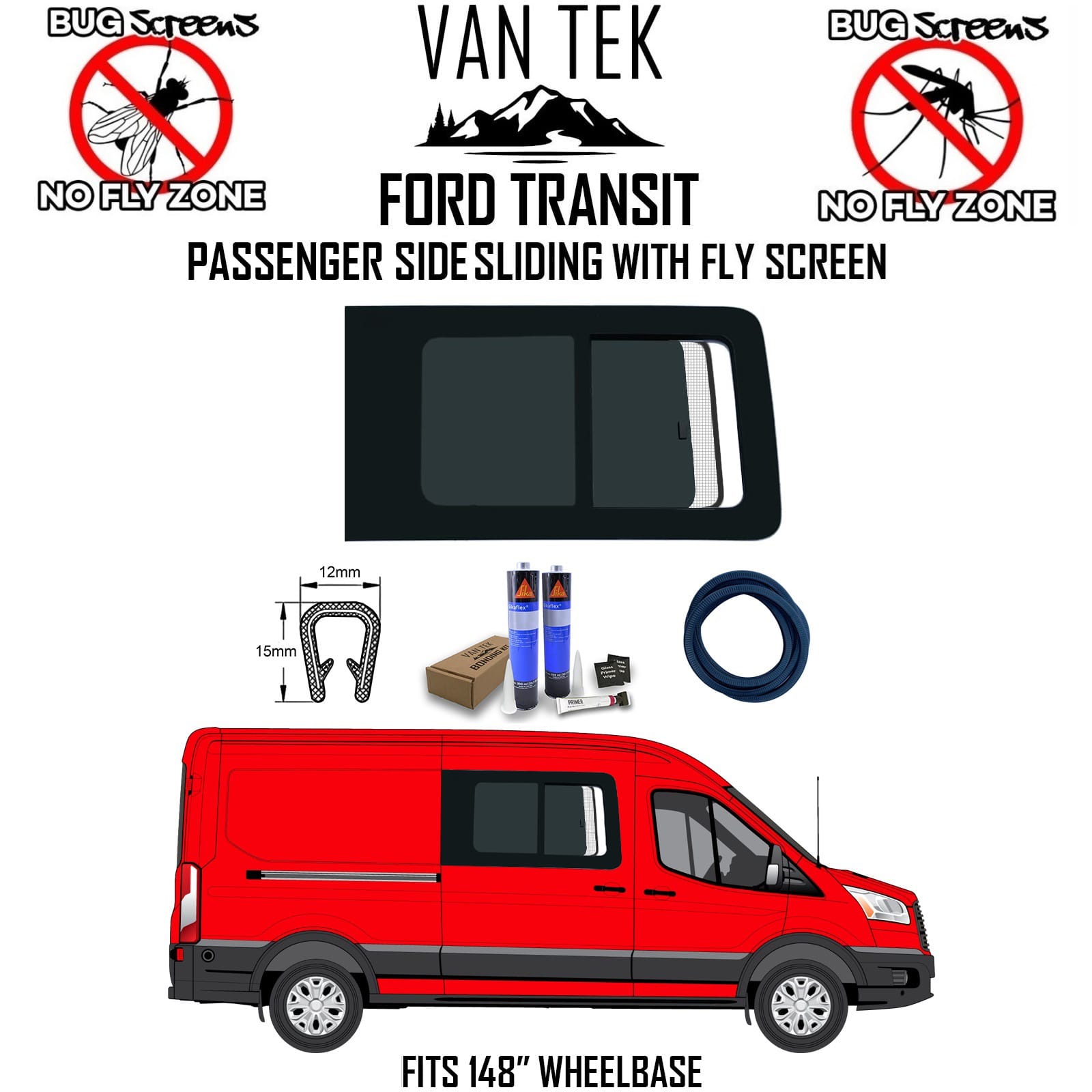 Transit Custom Fly Net Ford Transit SLIDING Window WITH FLY SCREEN And BLIND – Passenger Side