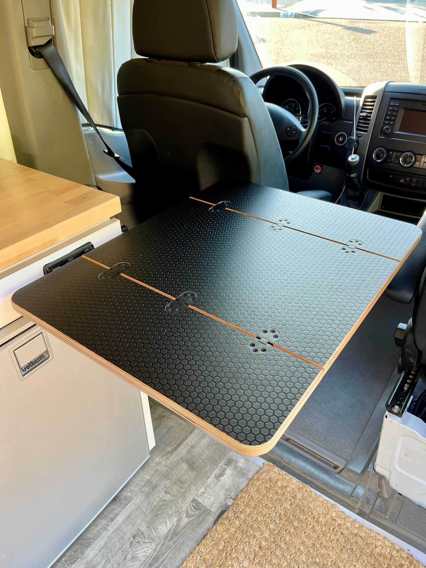Folding Black Hex Lagun Table 3/4" Thick For Camper Vans and RVs