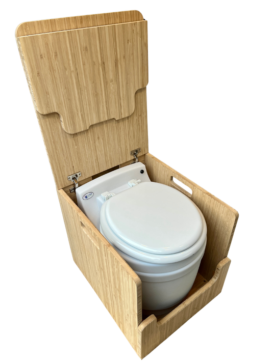 Laveo Dry Flush Portable Waterless Toilet Bamboo Lift top Cabinet Flat Pack Kit