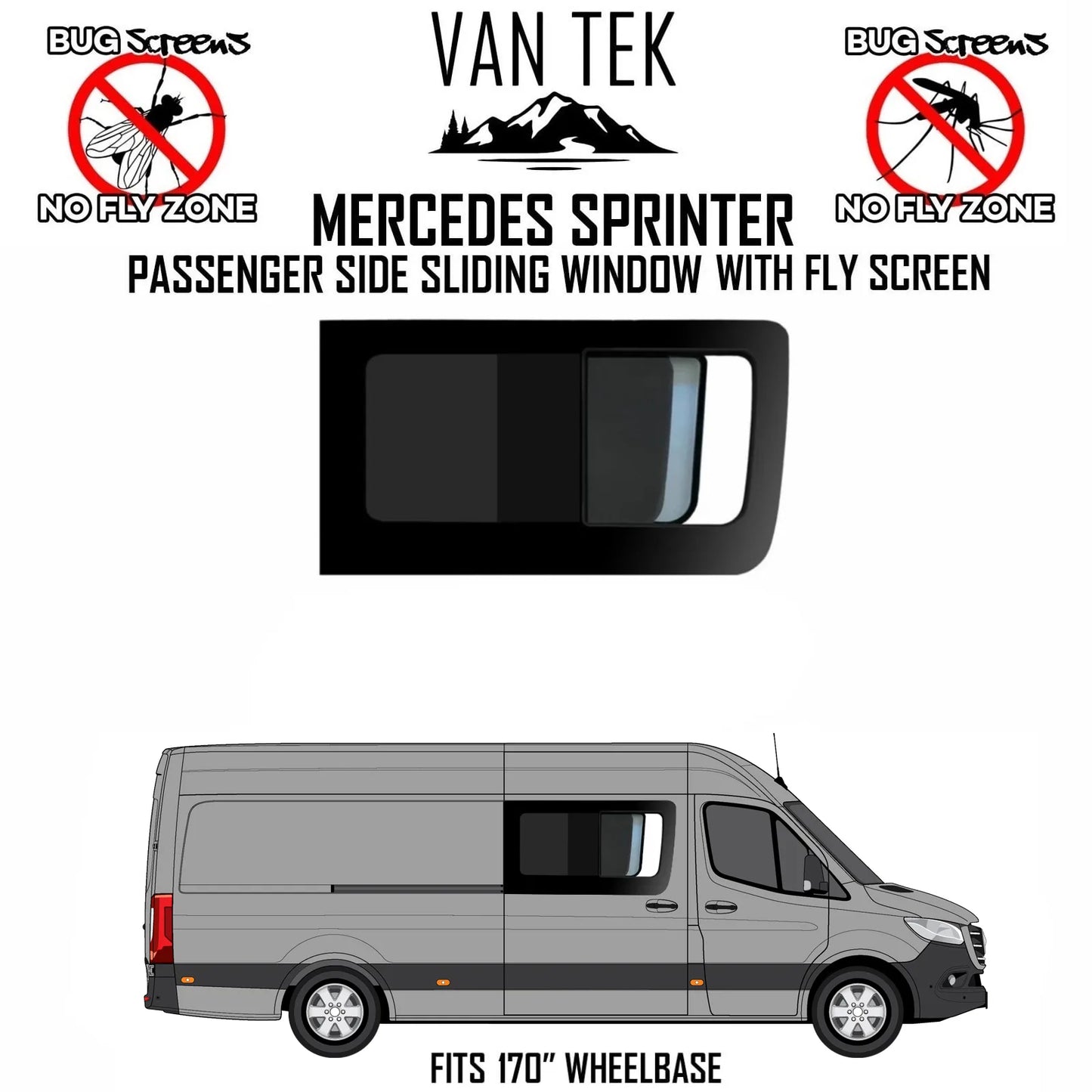 Mercedes Sprinter SLIDING Window WITH FLY SCREEN And DROP PIN LOCK – Passenger Side