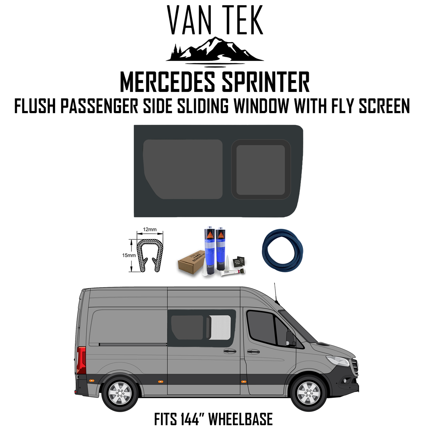 Mercedes Sprinter Driver Side Flush Sliding Window With Fly Screen