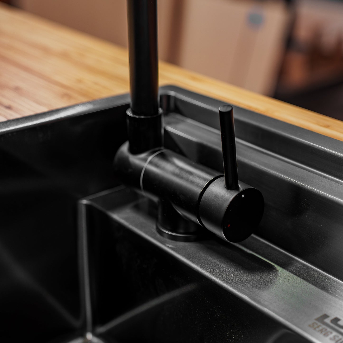 Stainless Steel Sink With Black Nano Coating and Folding Faucet