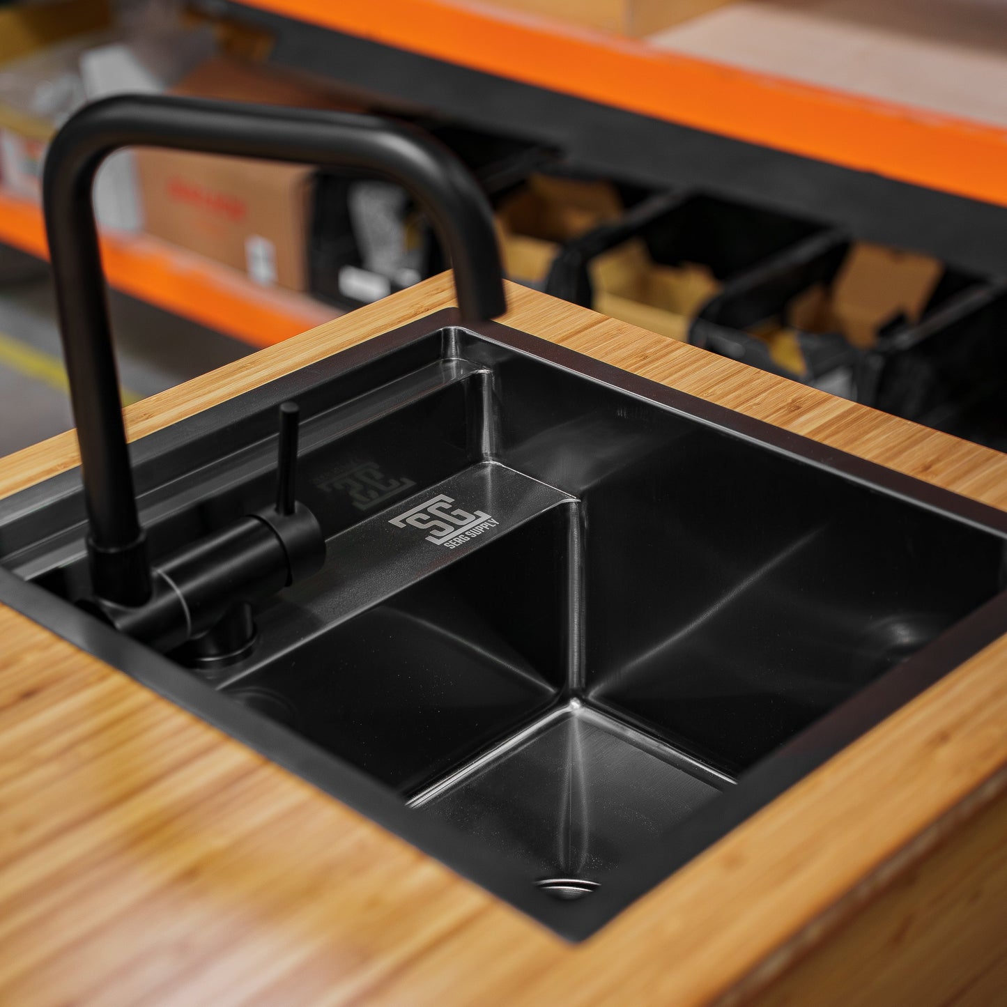 Stainless Steel Sink With Black Nano Coating and Folding Faucet