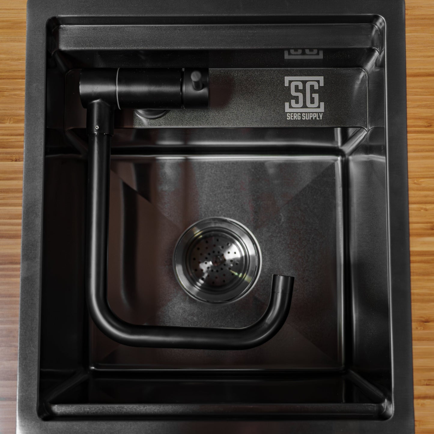 Stainless Steel Sink With Black Nano Coating and Folding Faucet