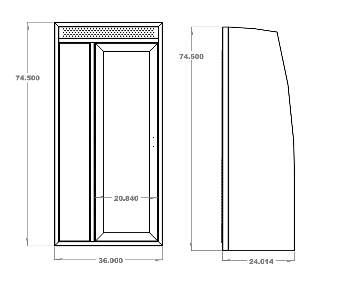 36" Shower - 36" x 24" x 74.5"