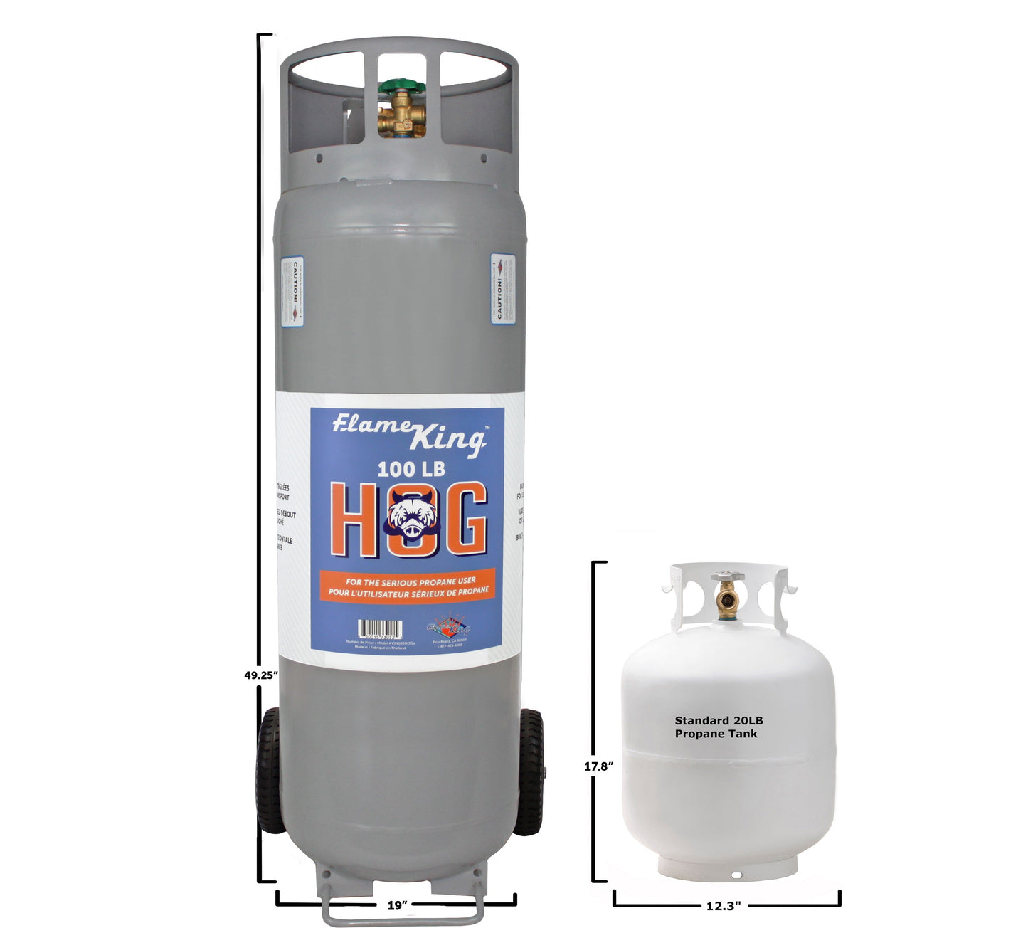 Flame King 100lb Empty Horizontal & Vertical Propane Cylinder with POL & Wheels