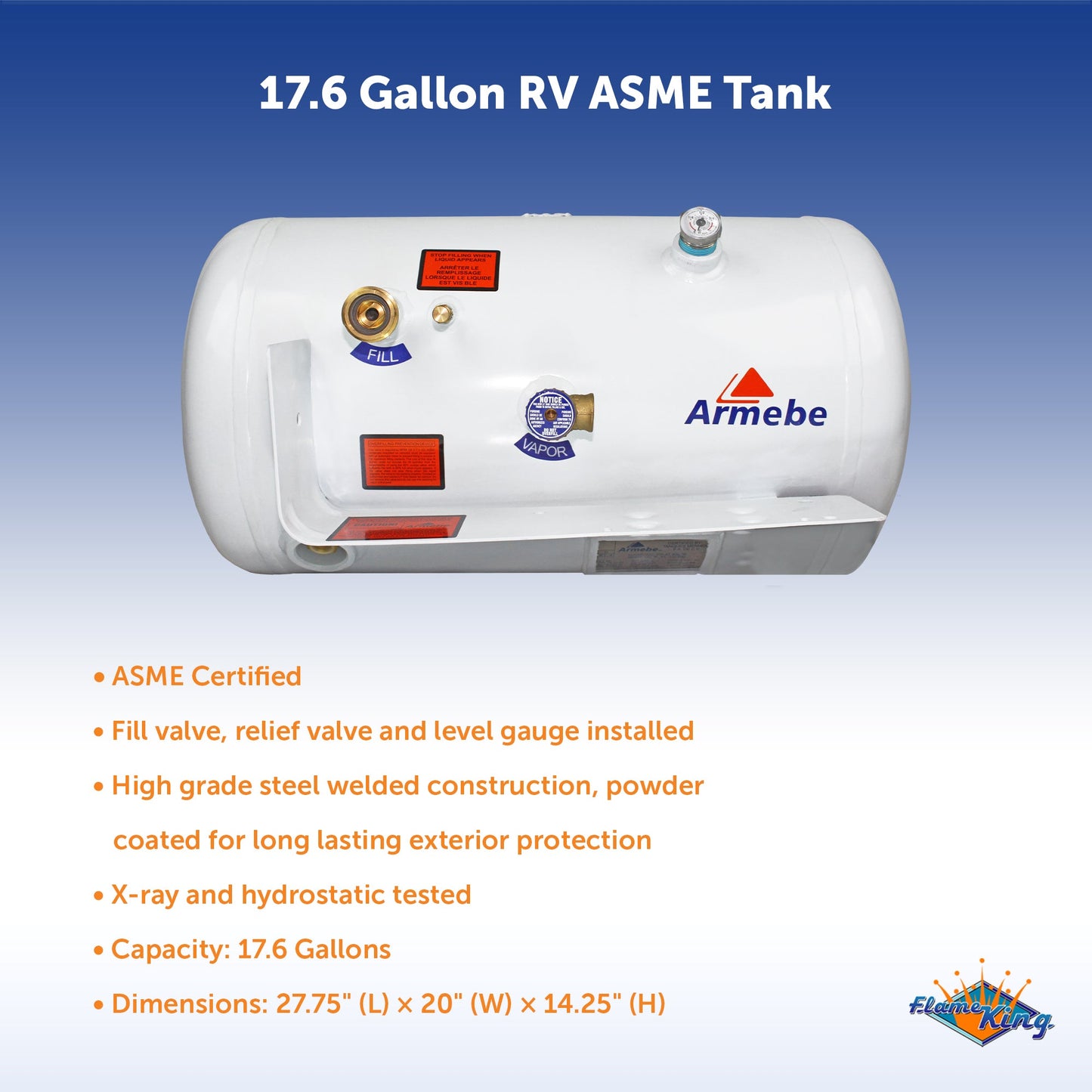 Flame King 17.6 Gal ASME RV Trailer Propane Cylinder Tank