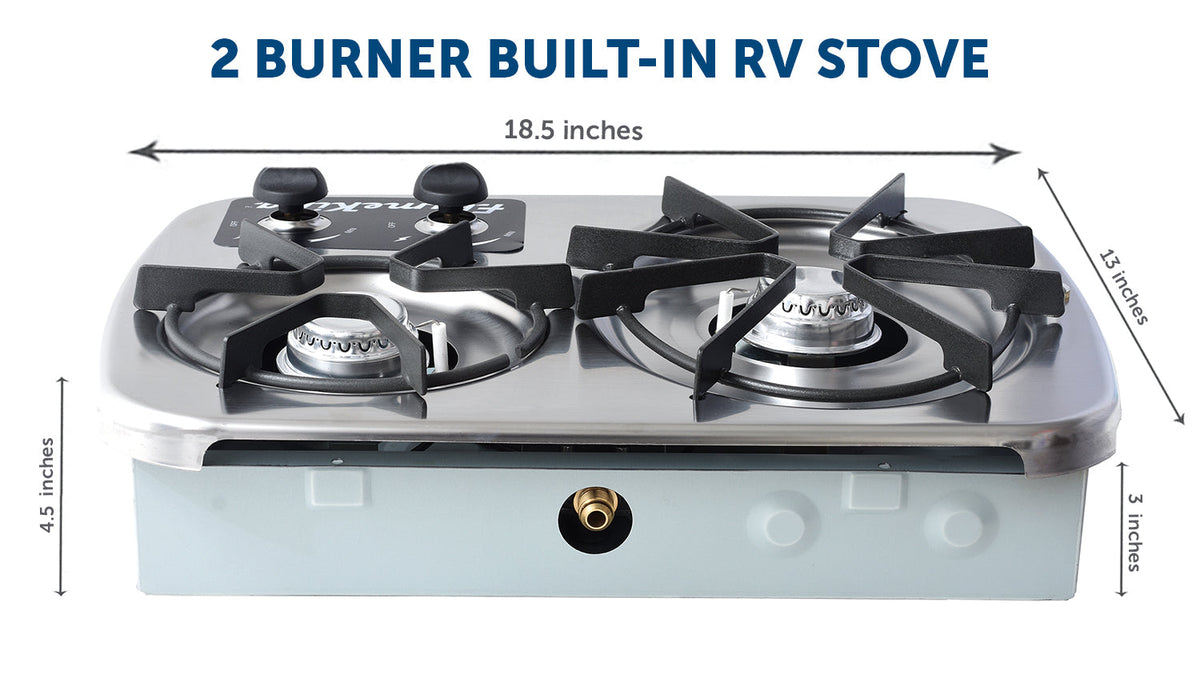 Flame King 2 Burner Built-In RV Trailer Stove with Wind Shield