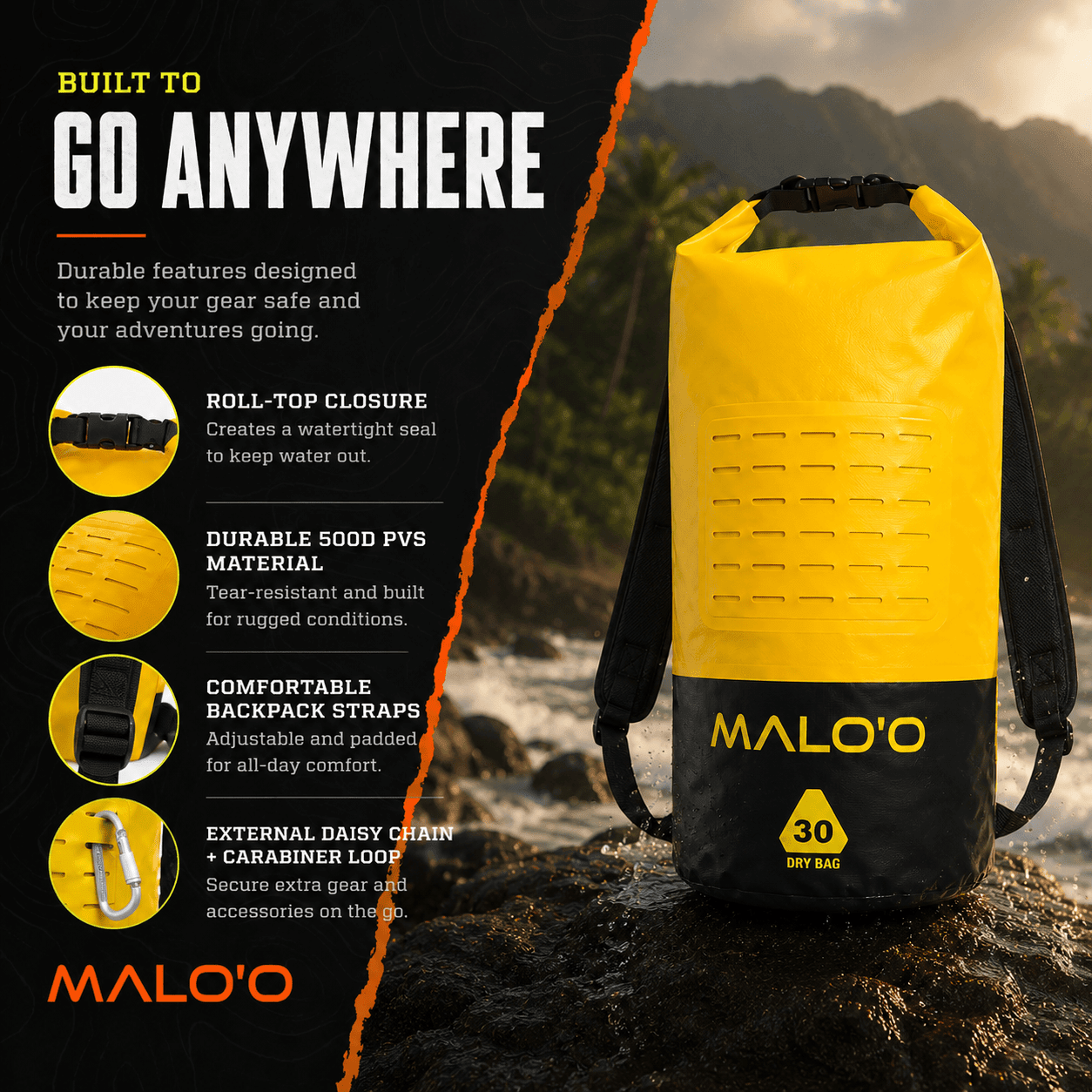 30L Waterproof Dry Bag – Roll-Top Kayak, Beach & Travel Gear Bag