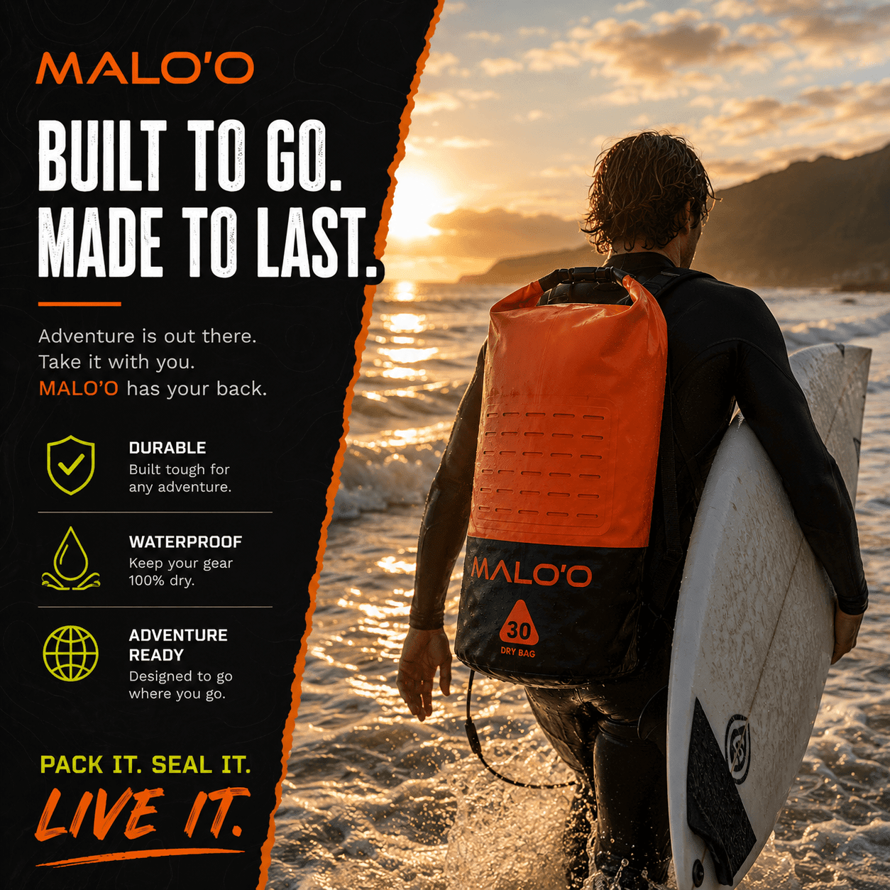 30L Waterproof Dry Bag – Roll-Top Kayak, Beach & Travel Gear Bag