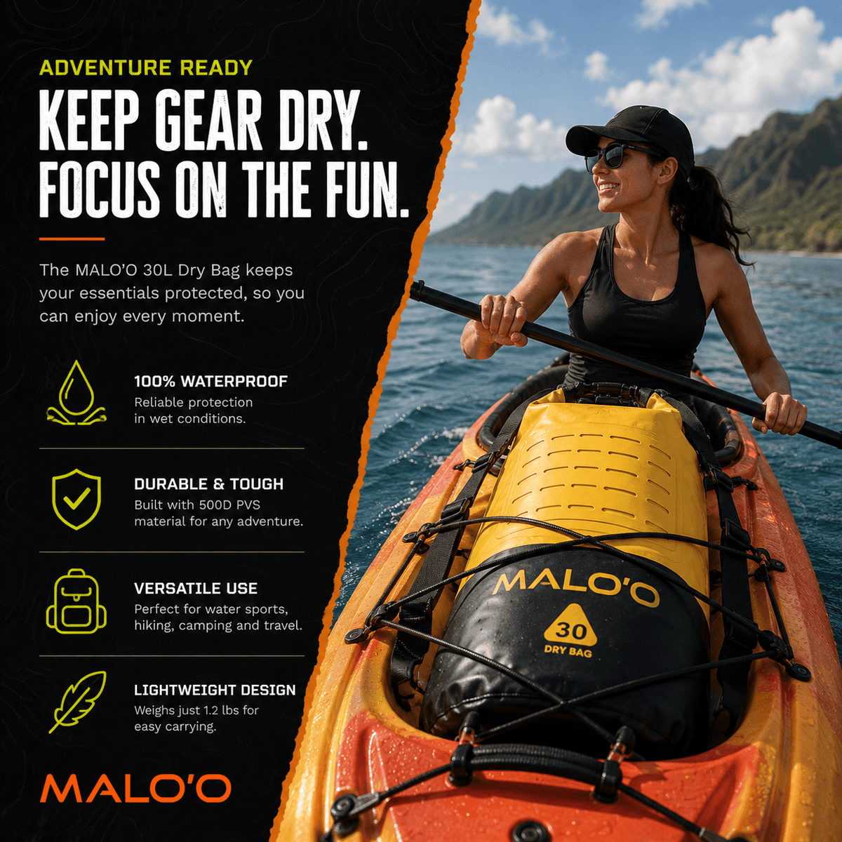 30L Waterproof Dry Bag – Roll-Top Kayak, Beach & Travel Gear Bag