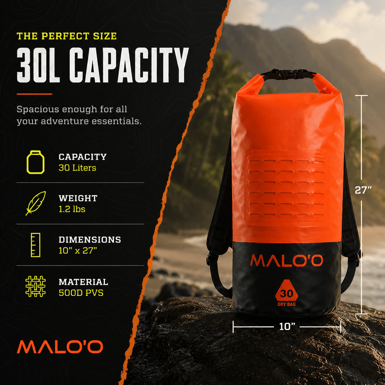 30L Waterproof Dry Bag – Roll-Top Kayak, Beach & Travel Gear Bag
