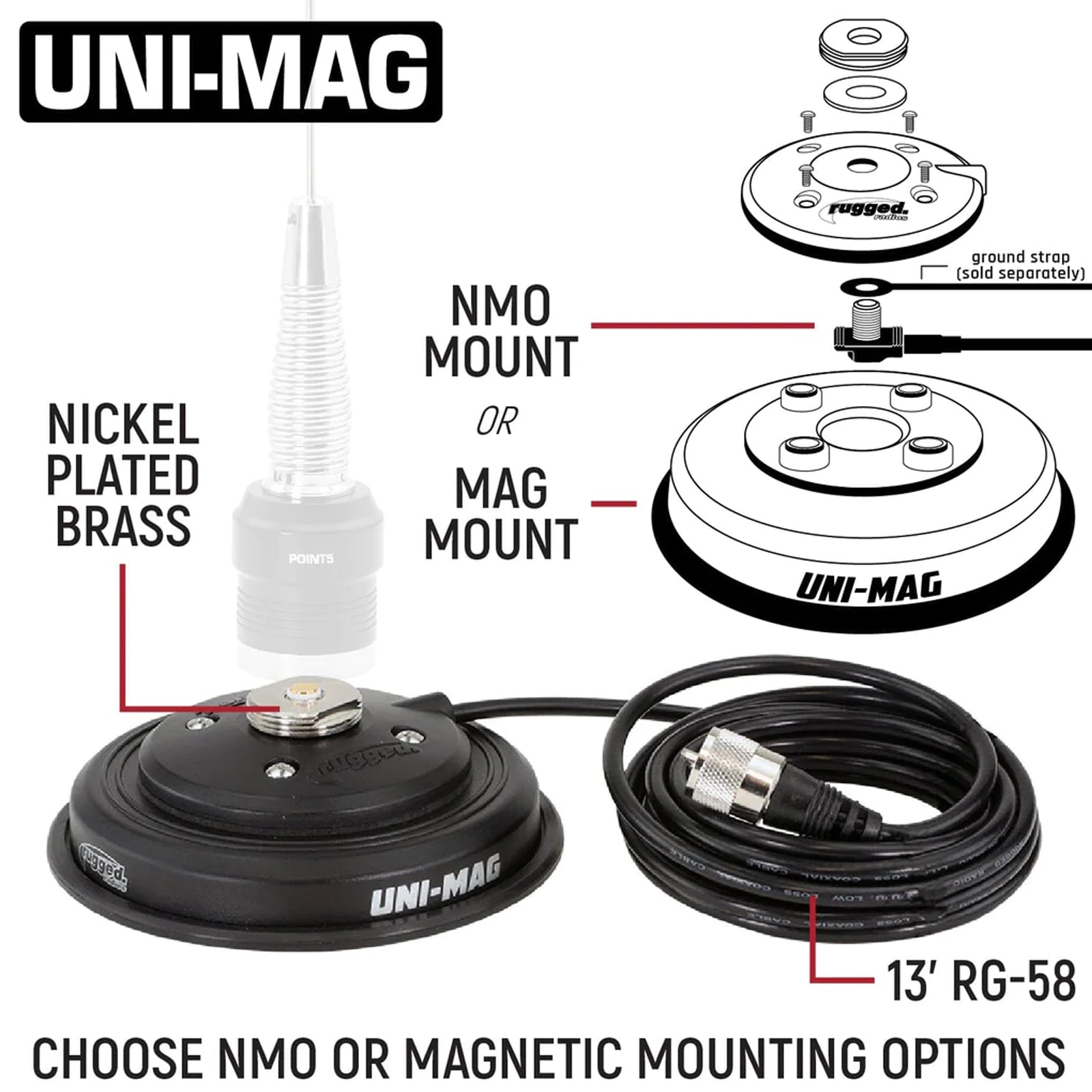 UNI-MAG Universal NMO or Magnetic Antenna Mount – Rugged Radios