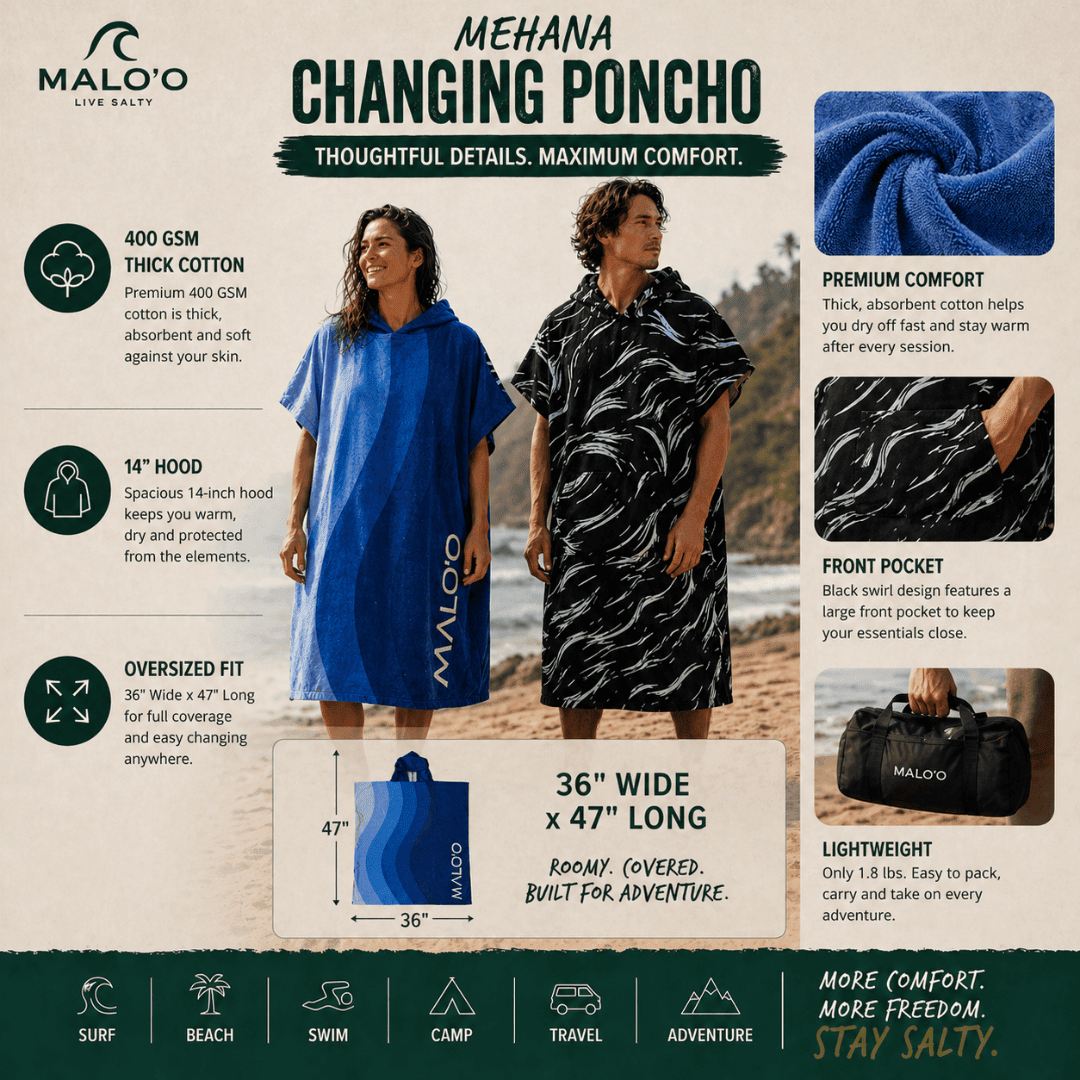 Mehana Changing Poncho – Quick-Dry Surf Poncho & Hooded Towel for Beach & Water Adventures