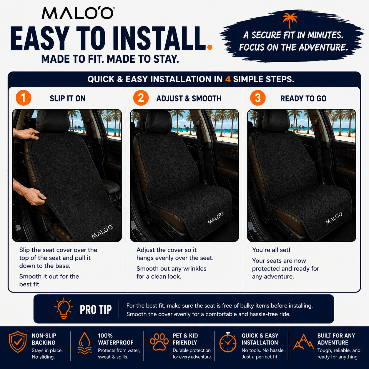 SeatGuard Non-Slip Waterproof  Seat Cover (2-Pack) – Durable Seat Protector for Beach, Gym & Pets