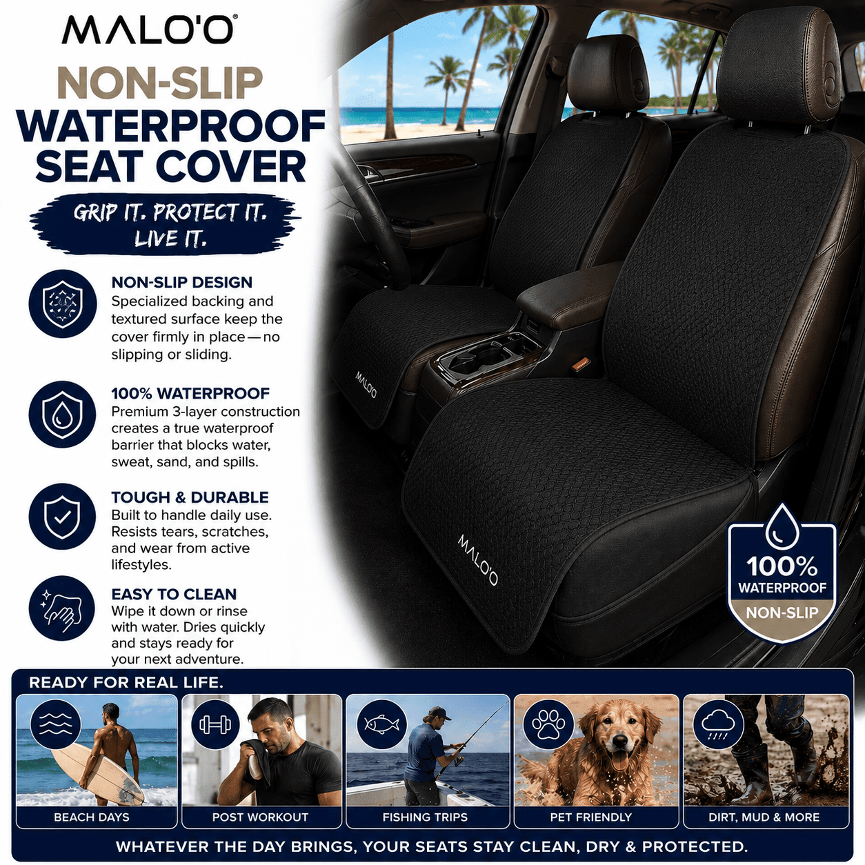 SeatGuard Non-Slip Waterproof  Seat Cover (2-Pack) – Durable Seat Protector for Beach, Gym & Pets