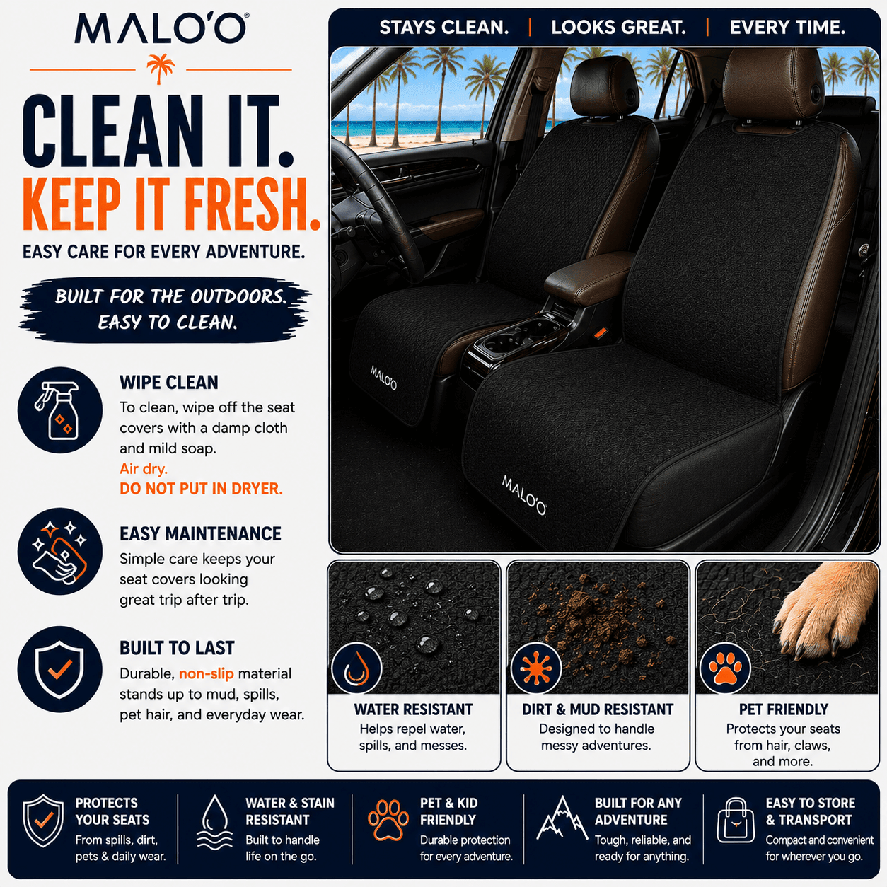 SeatGuard Non-Slip Waterproof  Seat Cover (2-Pack) – Durable Seat Protector for Beach, Gym & Pets