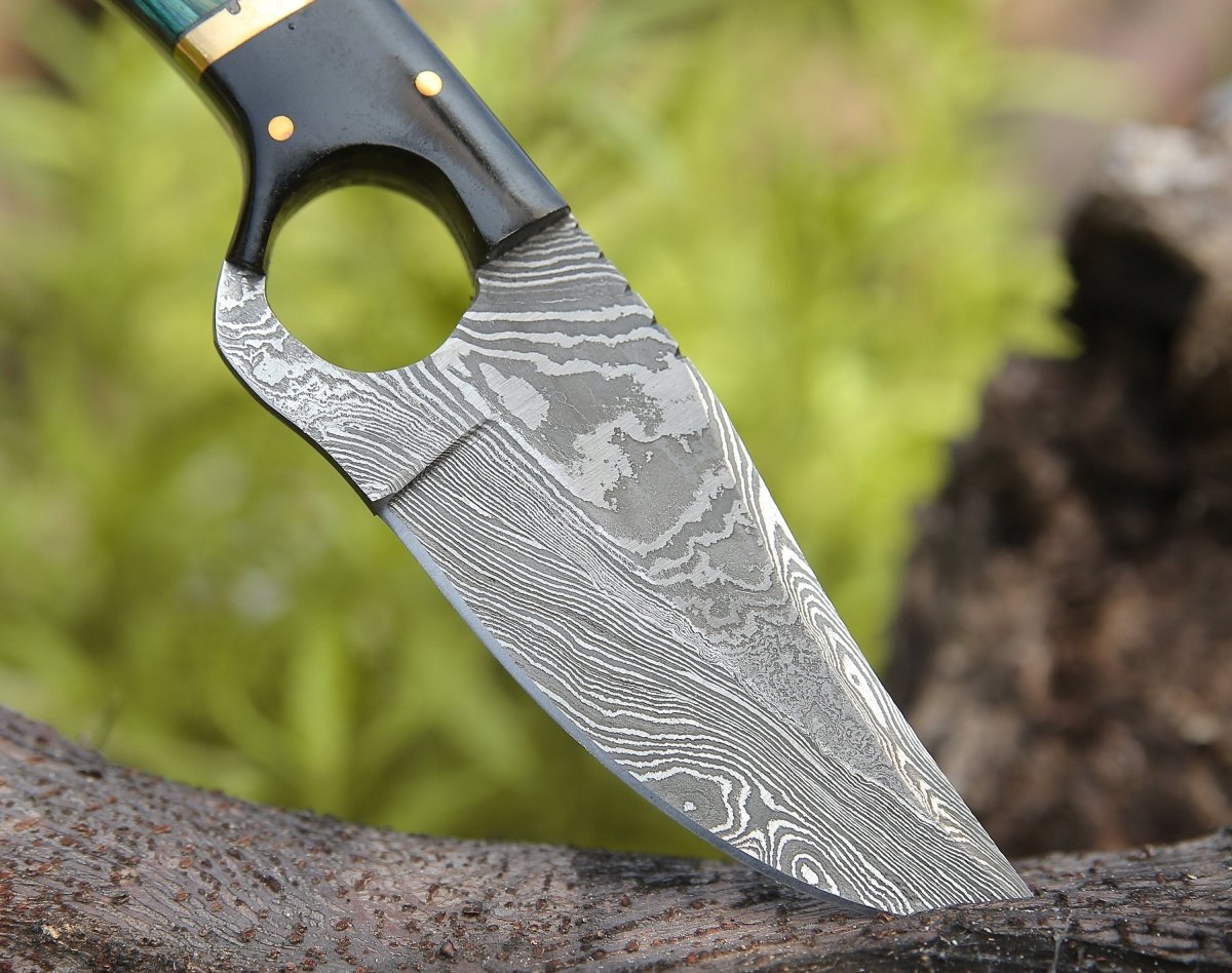 Spark Damascus EDC Knife with Micarta & Pakkawood Handle
