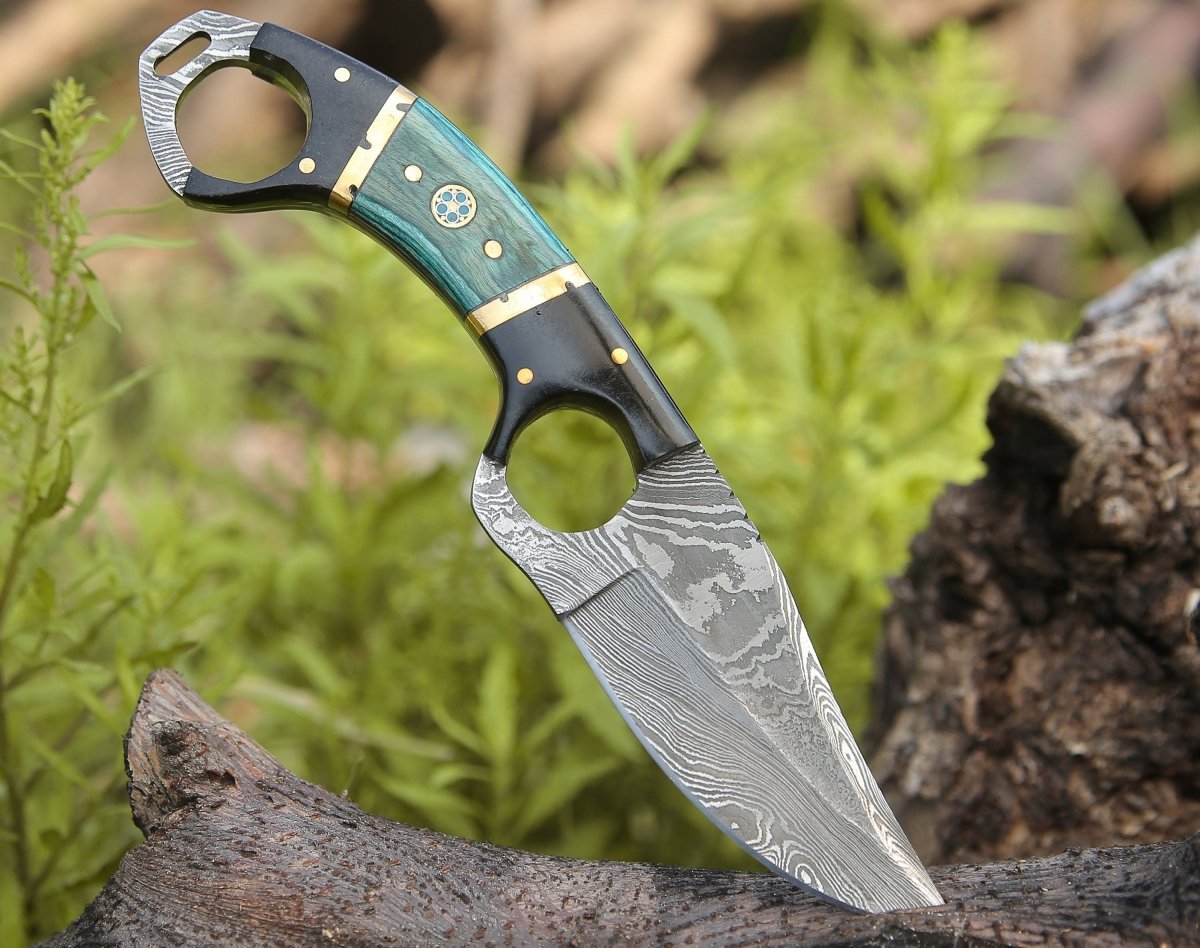 Spark Damascus EDC Knife with Micarta & Pakkawood Handle